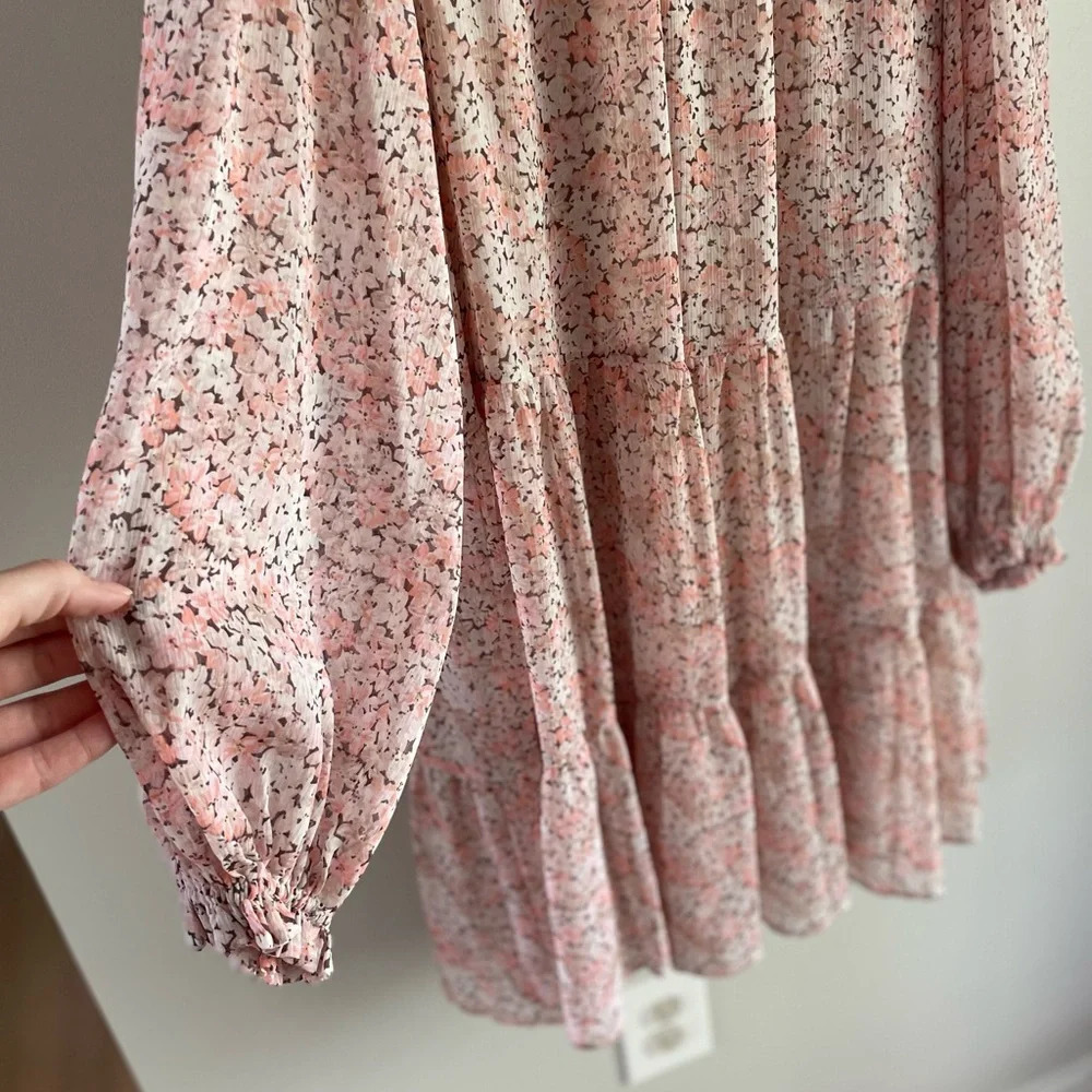 H&M Pink Floral Flowy Balloon Sleeve Boho Dress - Size Medium - Picture 7 of 12